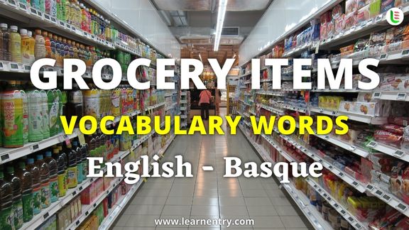 Grocery items vocabulary words in Basque and English