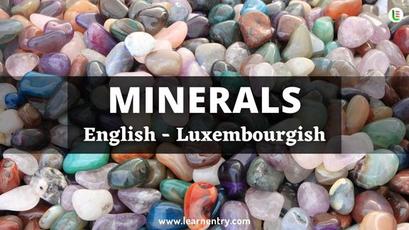 Minerals vocabulary words in Luxembourgish and English