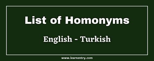 List of Homonyms in Turkish and English