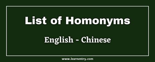 List of Homonyms in Chinese and English