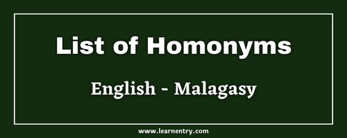 List of Homonyms in Malagasy and English
