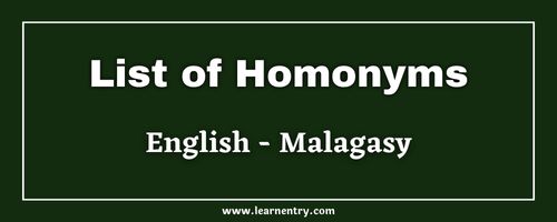 List of Homonyms in Malagasy and English