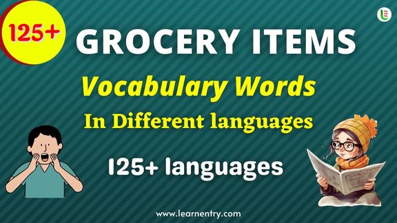 Grocery items vocabulary words in different Languages