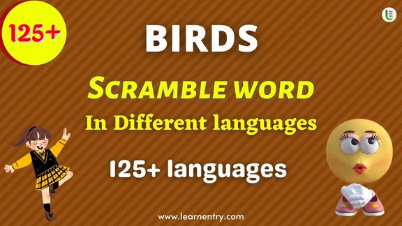 Birds word scramble in different Languages