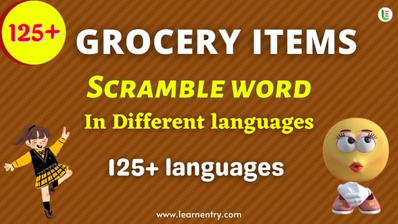 Grocery items word scramble in different Languages