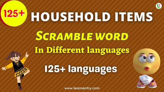 Household items word scramble in different Languages