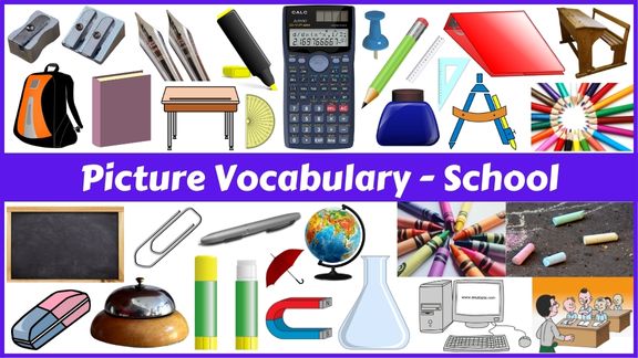 55 School things names with pictures in English