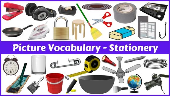 70 Stationery items names with pictures in English