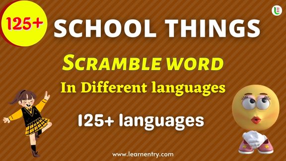 School things word scramble in different Languages