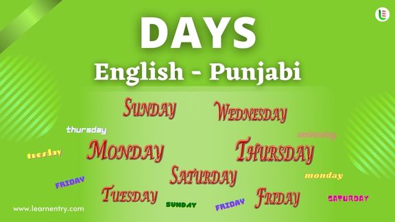 Days names in Punjabi and English