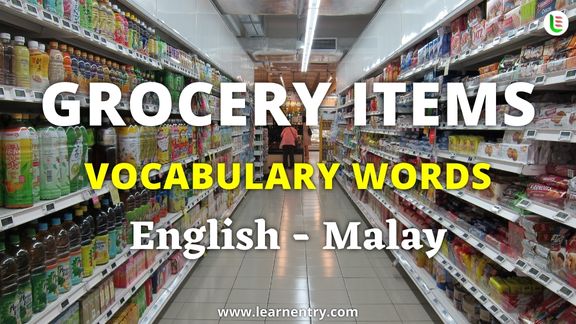 Grocery items vocabulary words in Malay and English