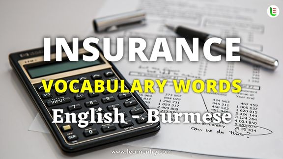 Insurance vocabulary words in Burmese and English