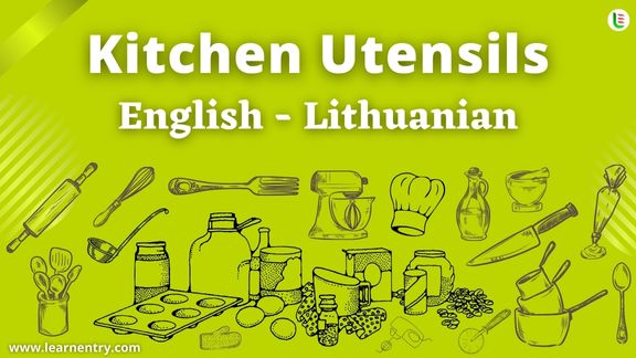 Kitchen utensils names in Lithuanian and English