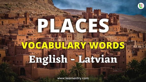 Places vocabulary words in Latvian and English
