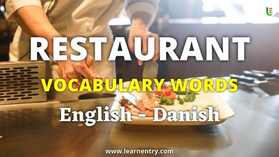 Restaurant vocabulary words in Danish and English