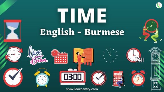 Time vocabulary words in Burmese and English