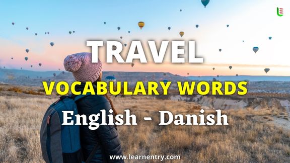 Travel vocabulary words in Danish and English