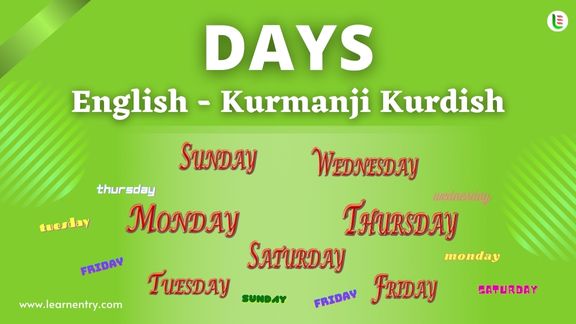 Days names in Kurmanji kurdish and English