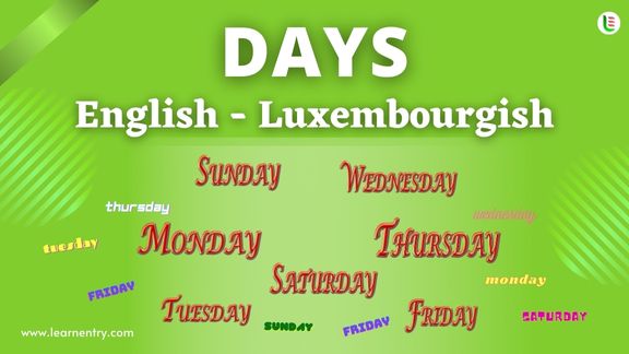 Days names in Luxembourgish and English - Common Luxembourgish Vocabulary