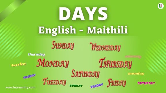 Days names in Maithili and English - Common Maithili Vocabulary