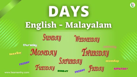 Days names in Malayalam and English - Common Malayalam Vocabulary