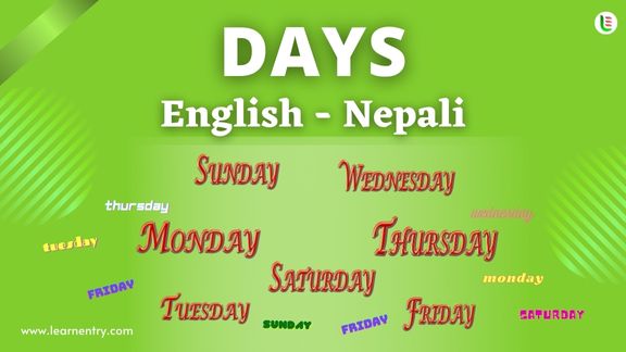 Days names in Nepali and English - Common Nepali Vocabulary
