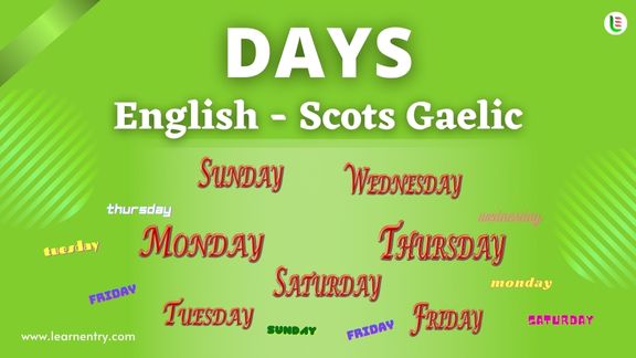 Days names in Scots gaelic and English