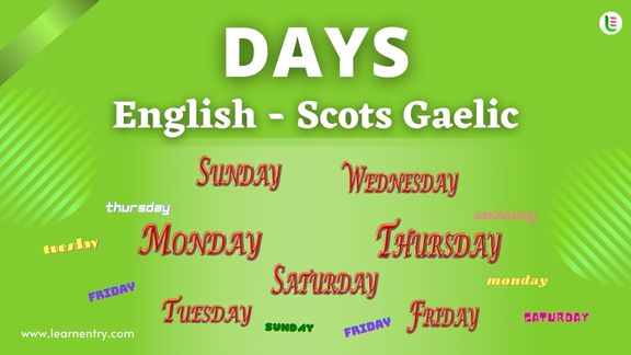 Days names in Scots gaelic and English - Common Scots gaelic Vocabulary