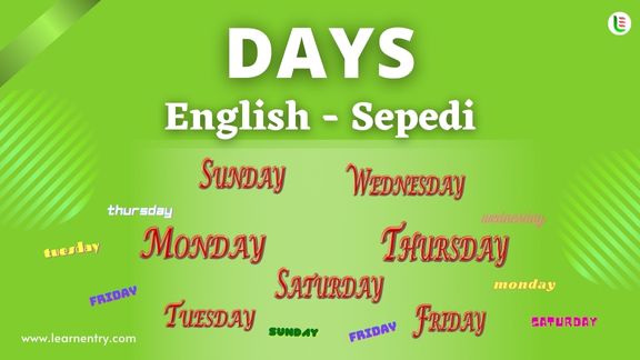 Days names in Sepedi and English