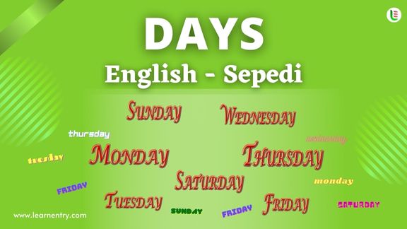 Days names in Sepedi and English - Common Sepedi Vocabulary