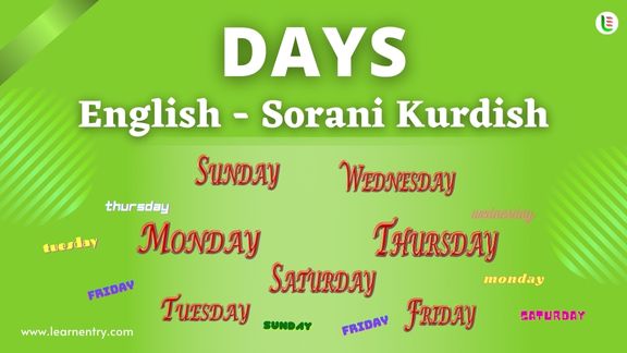 Days names in Sorani kurdish and English - Common Sorani kurdish Vocabulary