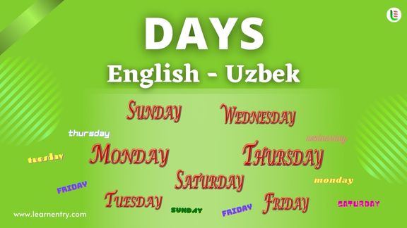 Days names in Uzbek and English