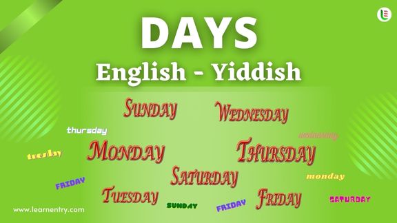 Days names in Yiddish and English