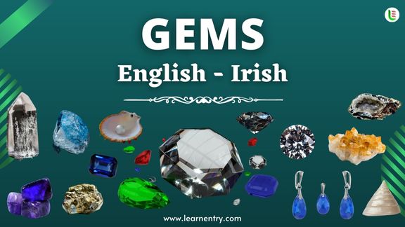 Gems vocabulary words in Irish and English