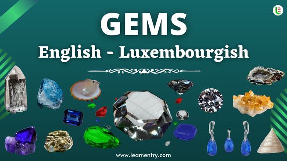 Gems vocabulary words in Luxembourgish and English
