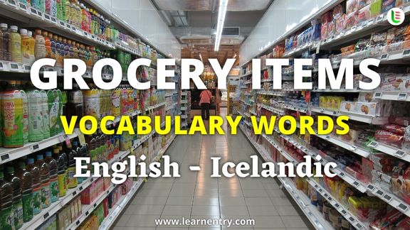 Grocery items vocabulary words in Icelandic and English