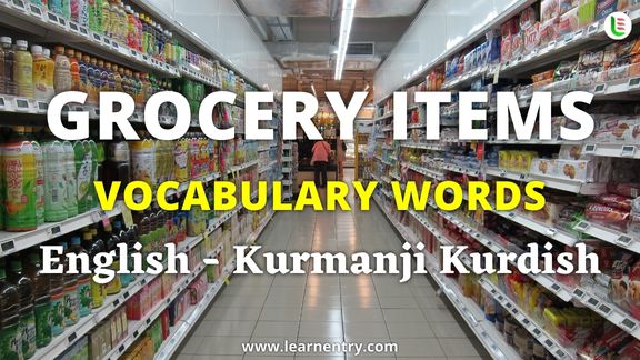 Grocery items vocabulary words in Kurmanji kurdish and English
