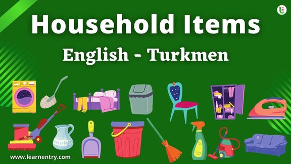 Household items names in Turkmen and English - Common Turkmen Vocabulary