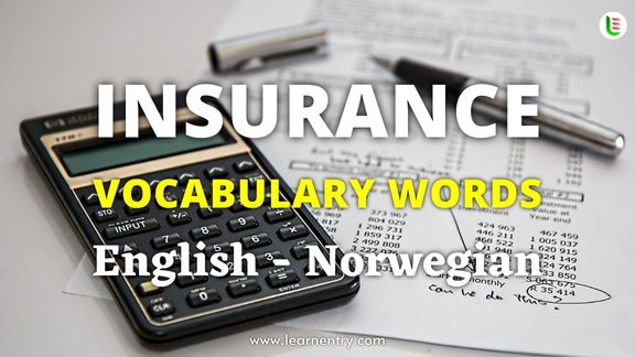 Insurance vocabulary words in Norwegian and English