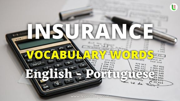 Insurance vocabulary words in Portuguese and English