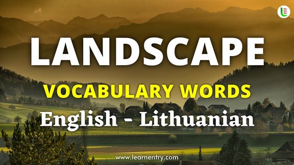 Landscape vocabulary words in Lithuanian and English