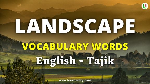 Landscape vocabulary words in Tajik and English
