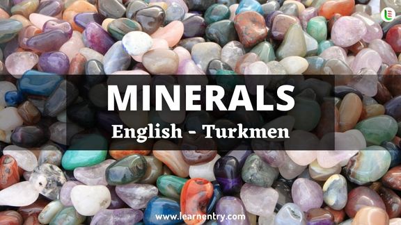 Minerals vocabulary words in Turkmen and English