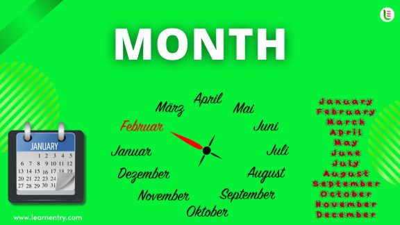 Month vocabulary words in English