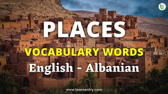 Places vocabulary words in Albanian and English