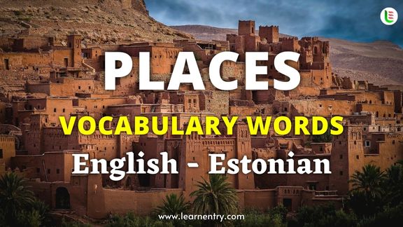 Places vocabulary words in Estonian and English