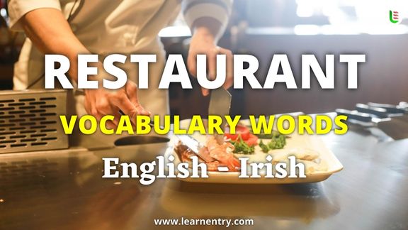 Restaurant vocabulary words in Irish and English