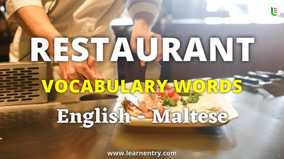 Restaurant vocabulary words in Maltese and English