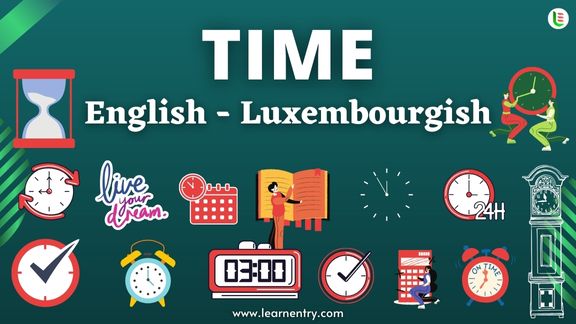Time vocabulary words in Luxembourgish and English